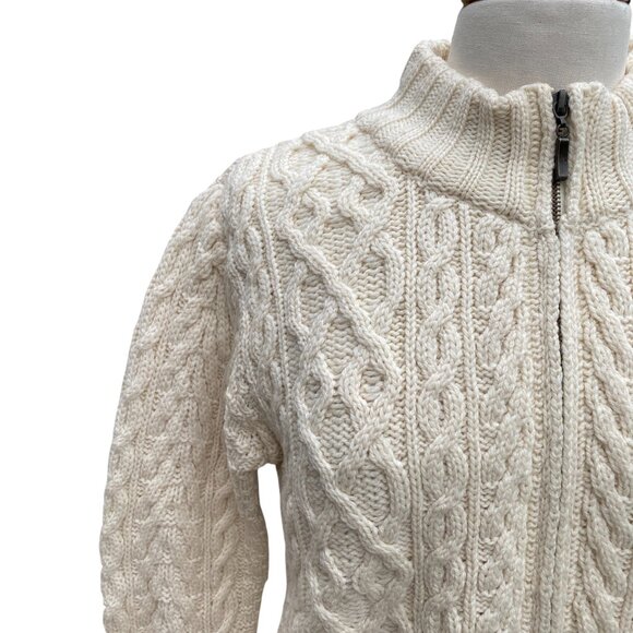Inis Crafts Ireland 100% Wool Cable Knit Fisherman Zip Cardigan Sz M Coastal Sea - Picture 2 of 11